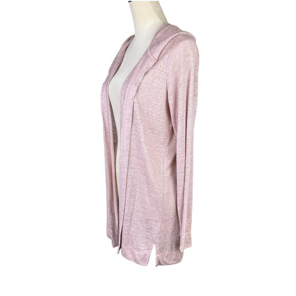 Tahari NWT 100% Linen Pink Hooded Open Long Sleeve Lightweight Tunic Cardigan - Picture 3 of 12